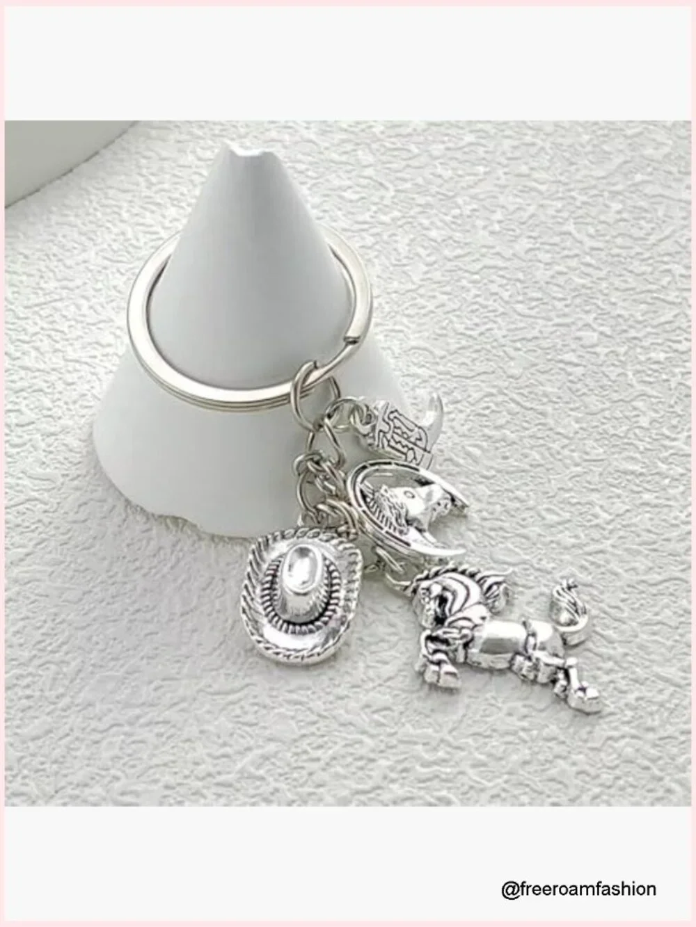 Western Cowgirl Strawberry Heart Cake Bow Keychain Bag Charm Key Ring Car